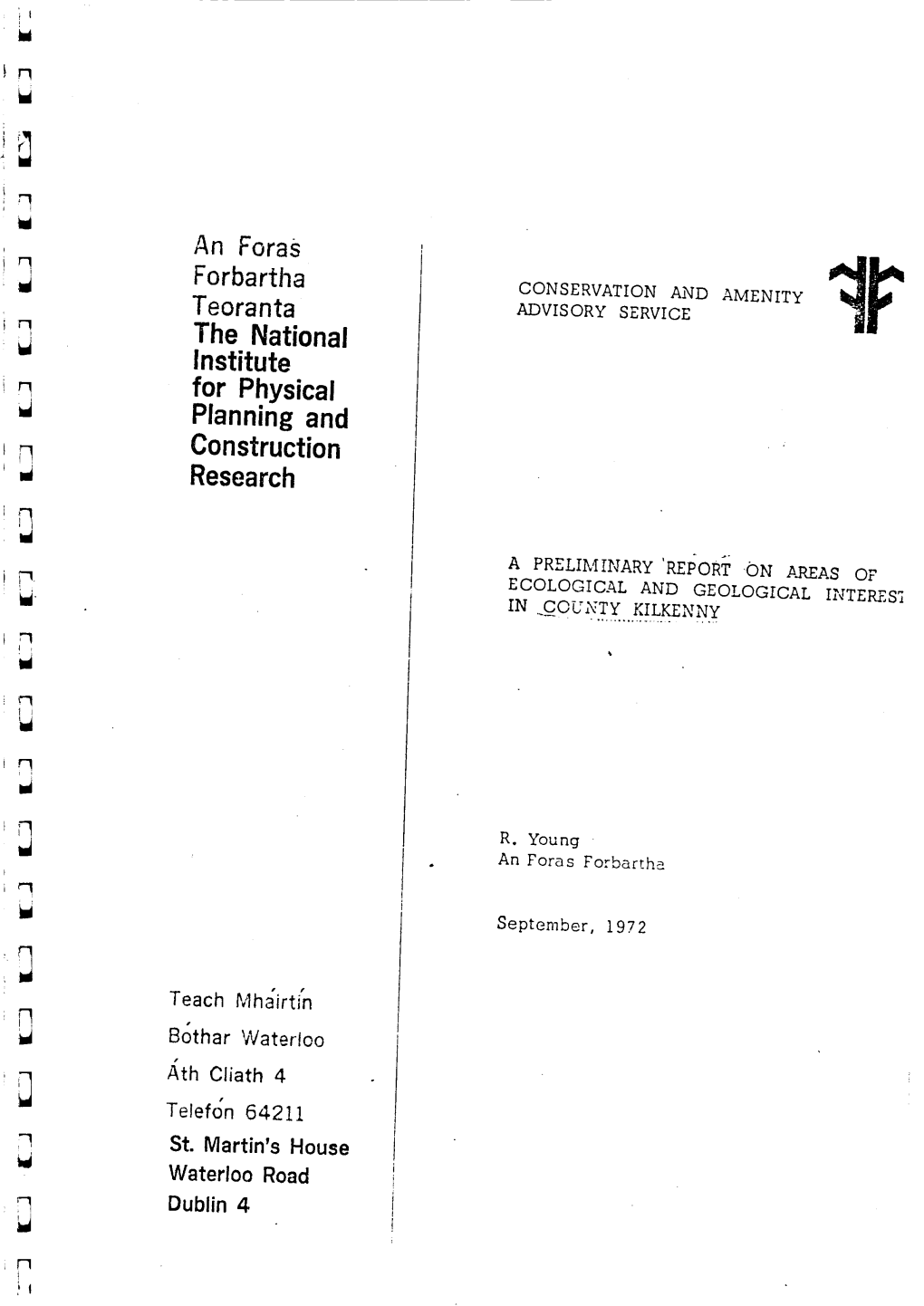 A Preliminary Report on Areas of Scientific Interest in County Kilkenny