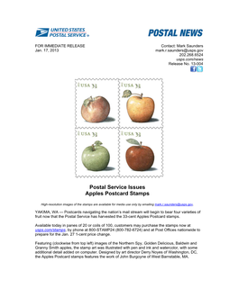 Postal Service Issues Apples Postcard Stamps