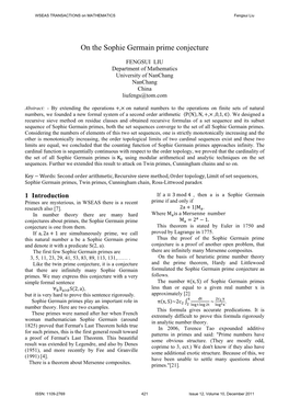 On the Sophie Germain Prime Conjecture