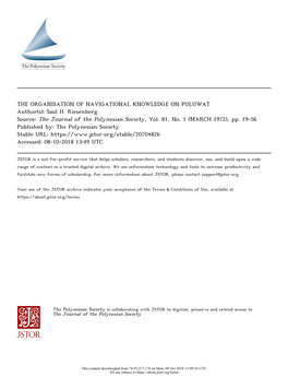 Riesenberg 1972 the Organisation of Navigational Knowledge on Puluwat