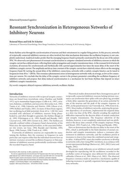Resonant Synchronization in Heterogeneous Networks of Inhibitory Neurons