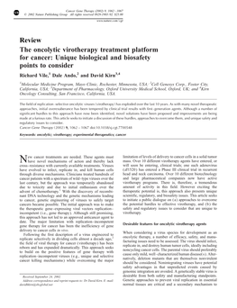 Review the Oncolytic Virotherapy Treatment Platform for Cancer