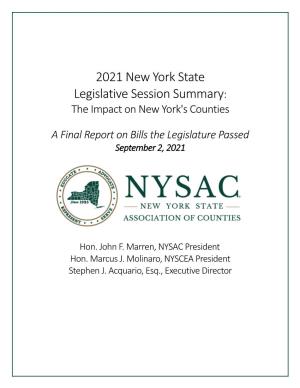 2021 New York State Legislative Session Summary: the Impact on New York's Counties
