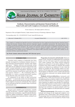 And Cu(II) Complexes of Acetoacetic Acid Hydrazide