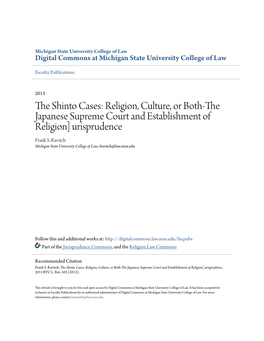 The Shinto Cases: Religion, Culture, Or Both-The Japanese Supreme Court and Establishment of Religion] Urisprudence, 2013 BYU L