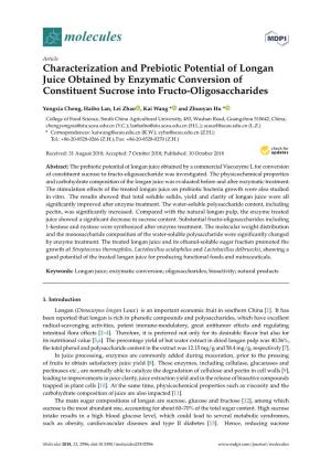 Characterization and Prebiotic Potential of Longan Juice Obtained by Enzymatic Conversion of Constituent Sucrose Into Fructo-Oligosaccharides