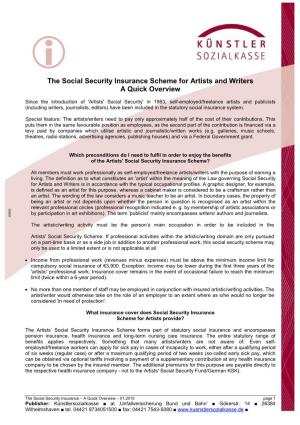 The Social Security Insurance Scheme for Artists and Writers a Quick Overview