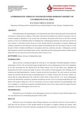 Anthropogenic Stress on Tons River Within Dehradun District of Uttarkhand State, India