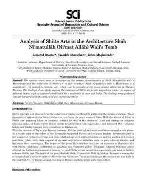 Analysis of Shiite Arts in the Architecture Shāh Ni'matullāh (Ni'mat Allāh) Wali’S Tomb