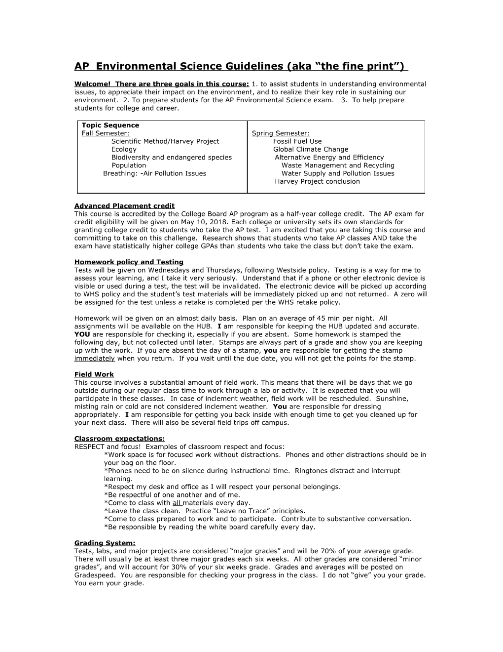 AP Environmental Systems Guidelines