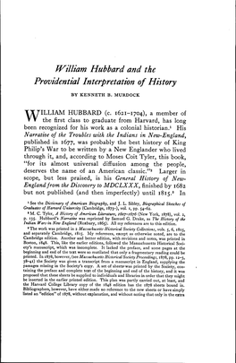 Jvilliam Hubbard and the Providential Interpretation of History