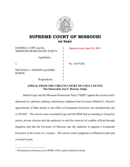 Supreme Court of Missouri Decision in SC97284