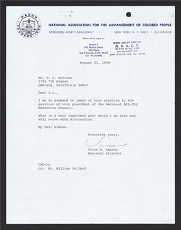 C.L. Dellums' Letters of Congratulations Upon Becoming AFL-CIO Vice