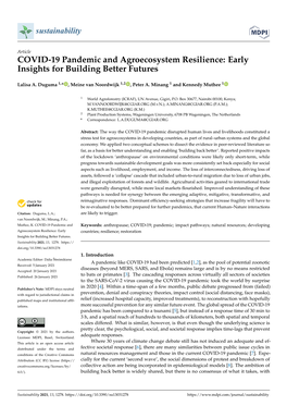COVID-19 Pandemic and Agroecosystem Resilience: Early Insights for Building Better Futures
