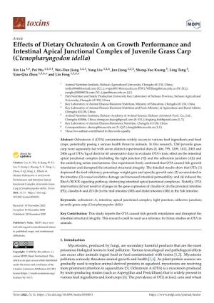 Effects of Dietary Ochratoxin a on Growth Performance and Intestinal Apical Junctional Complex of Juvenile Grass Carp (Ctenopharyngodon Idella)