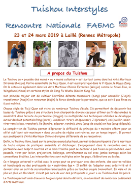 Tuishou Interstyles Rencontre Nationale FAEMC 23 Et 24 Mars 2019 À Laillé (Rennes Métropole)