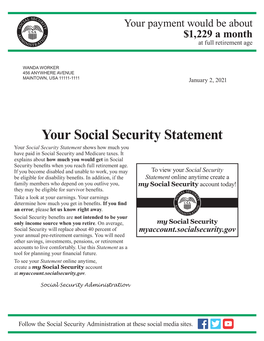Your Social Security Statement You R Social Security Statement Shows How Much You Have Paid in Social Security and Medicare Taxes