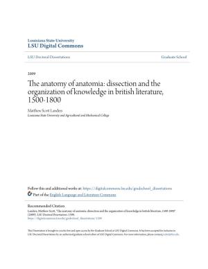 The Anatomy of Anatomia: Dissection and the Organization of Knowledge in British Literature, 1500-1800