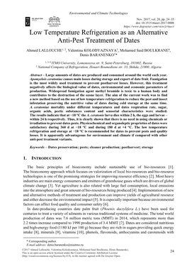 Low Temperature Refrigeration As an Alternative Anti-Pest Treatment of Dates
