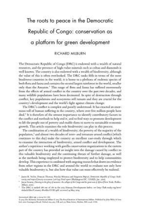 The Roots to Peace in the Democratic Republic of Congo: Conservation As a Platform for Green Development