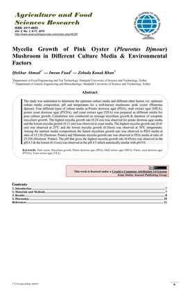 Agriculture and Food Sciences Research ISSN: 2411-6653 Vol