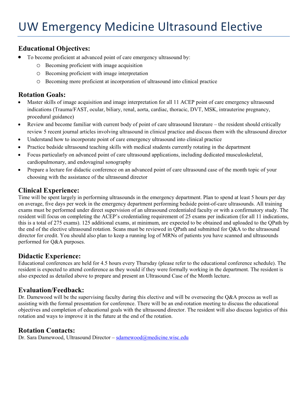 UW Emergency Medicine Ultrasound Elective