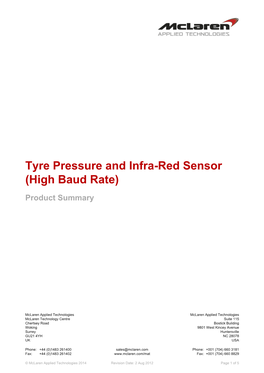 Tyre Pressure and Infra-Red Sensor (High Baud Rate)