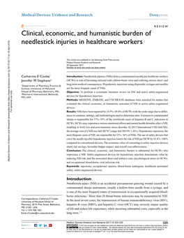 Clinical, Economic, and Humanistic Burden of Needlestick Injuries in Healthcare Workers