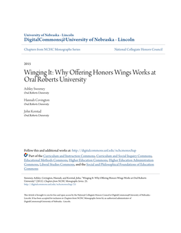 Why Offering Honors Wings Works at Oral Roberts University Ashley Sweeney Oral Roberts University
