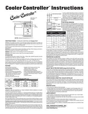 Cooler Controller Instructions