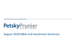August 2018 M&A and Investment Summary
