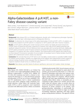 Alpha-Galactosidase a P.A143T, a Non-Fabry Disease-Causing Variant