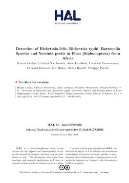 Detection of Rickettsia Felis, Rickettsia Typhi, Bartonella