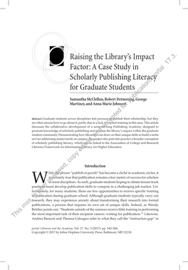 A Case Study in Scholarly Publishing Literacy for Graduate Students