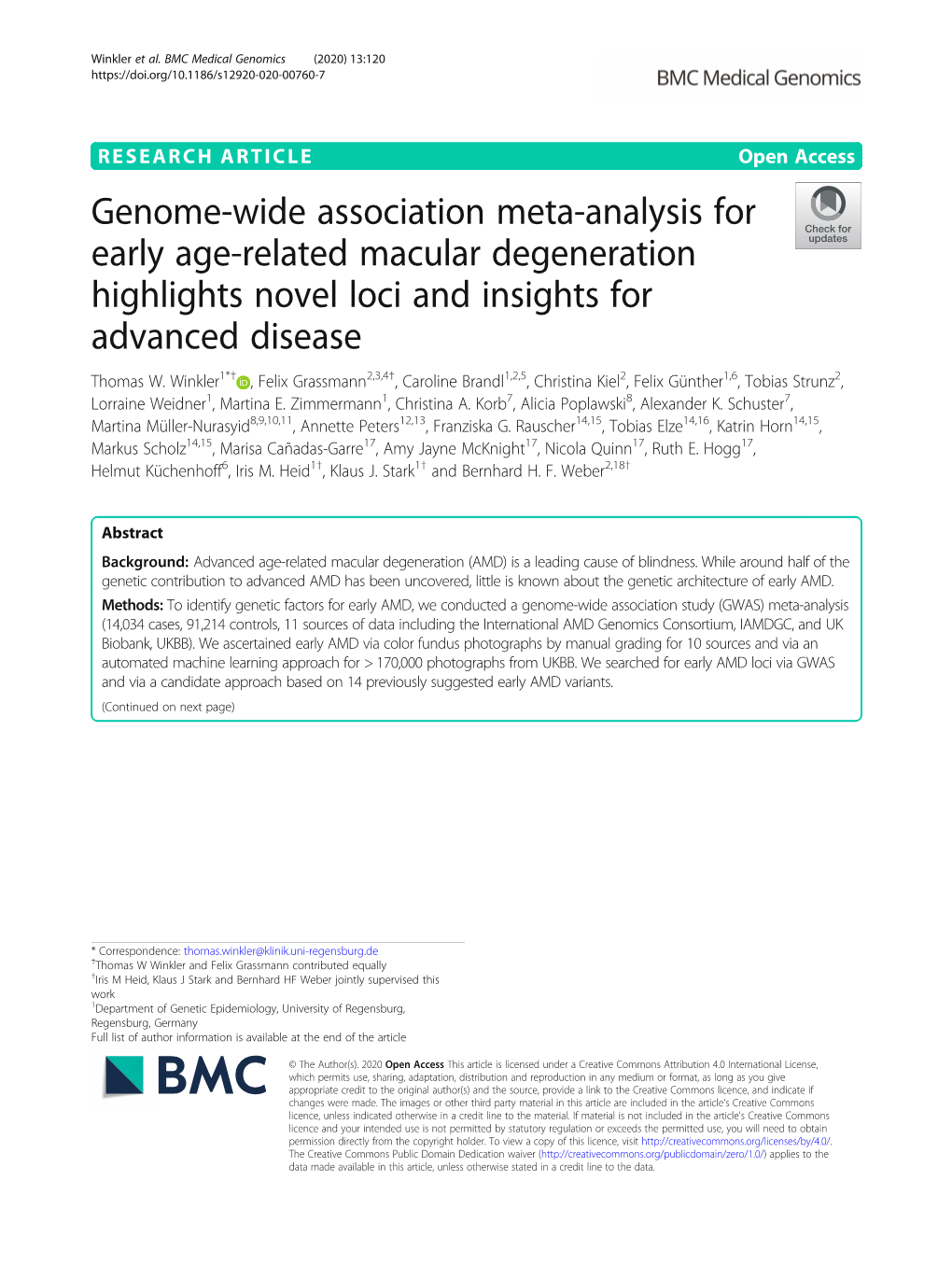 Genome-Wide Association Meta-Analysis for Early Age-Related Macular Degeneration Highlights Novel Loci and Insights for Advanced Disease Thomas W