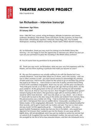 Theatre Archive Project: Interview with Ian Richardson