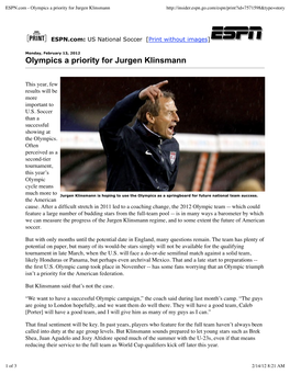 ESPN.Com - Olympics a Priority for Jurgen Klinsmann