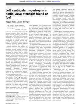 Left Ventricular Hypertrophy in Aortic Valve Stenosis: Friend Or Foe?