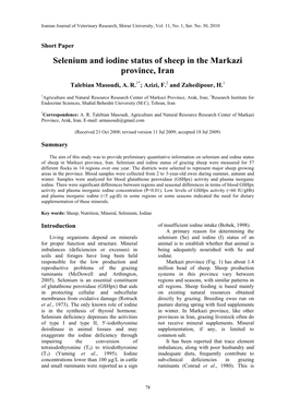 Selenium and Iodine Status of Sheep in the Markazi Province, Iran