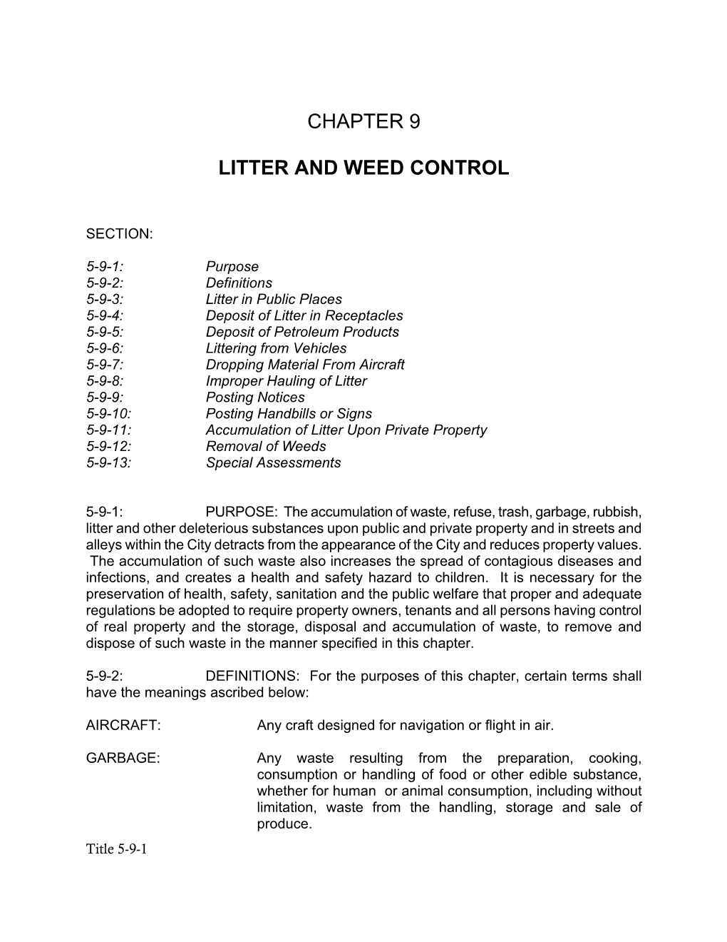 Chapter 9 Litter and Weed Control
