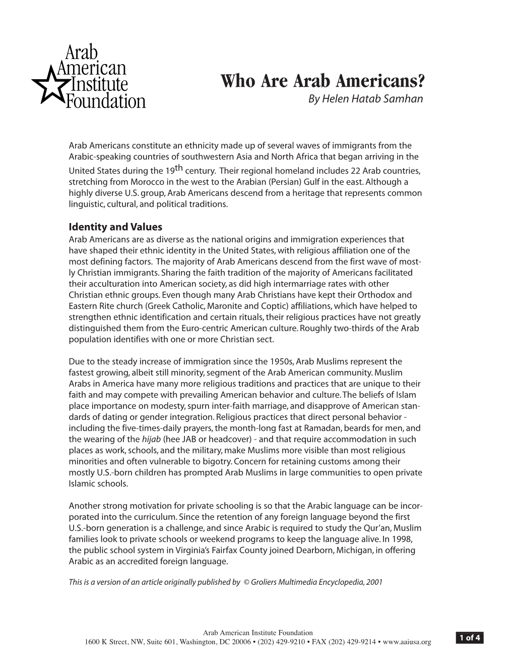 Who Are Arab Americans? by Helen Hatab Samhan