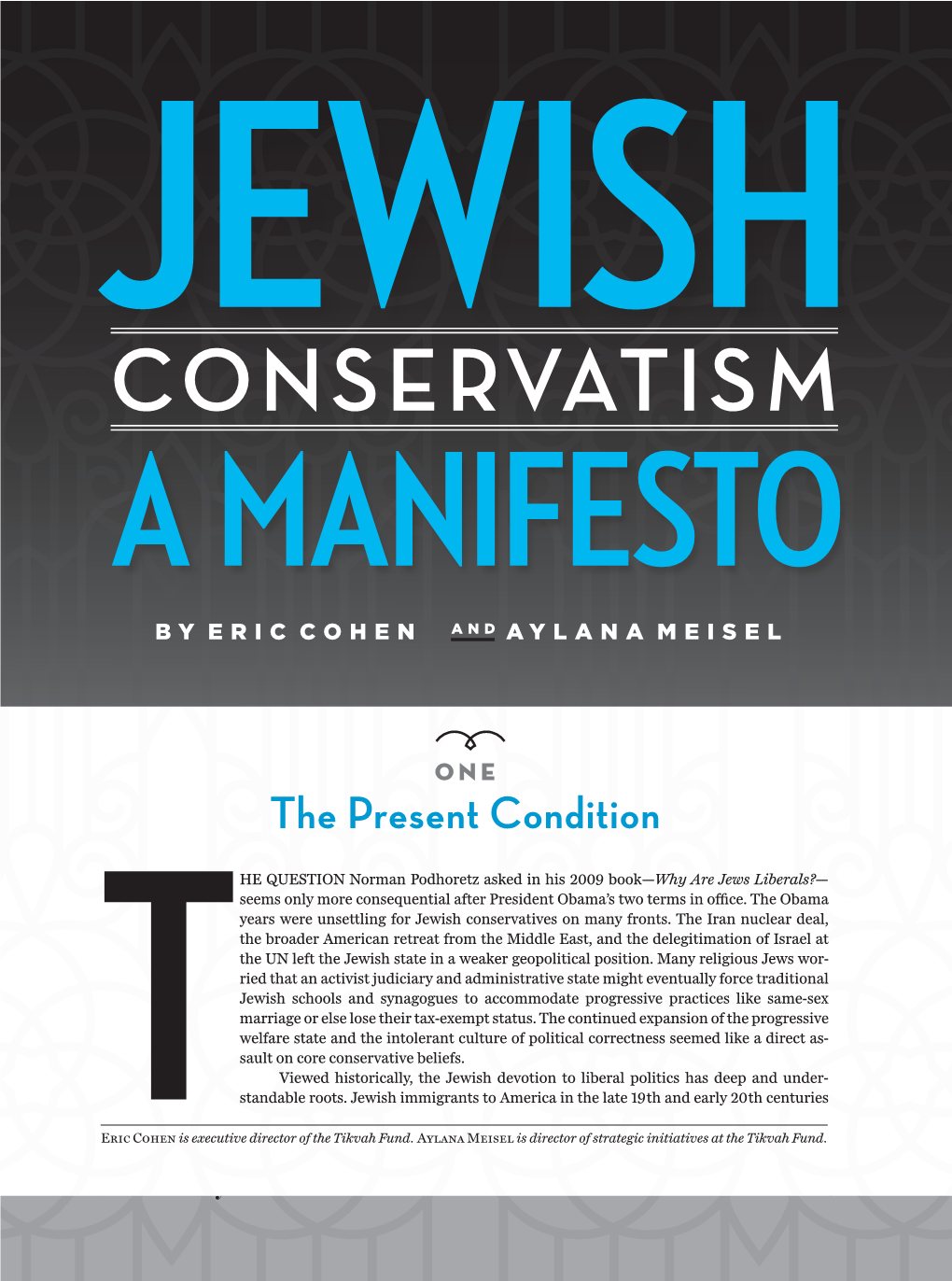 Conservatism a Manifesto by Eric Cohen and Aylana Meisel