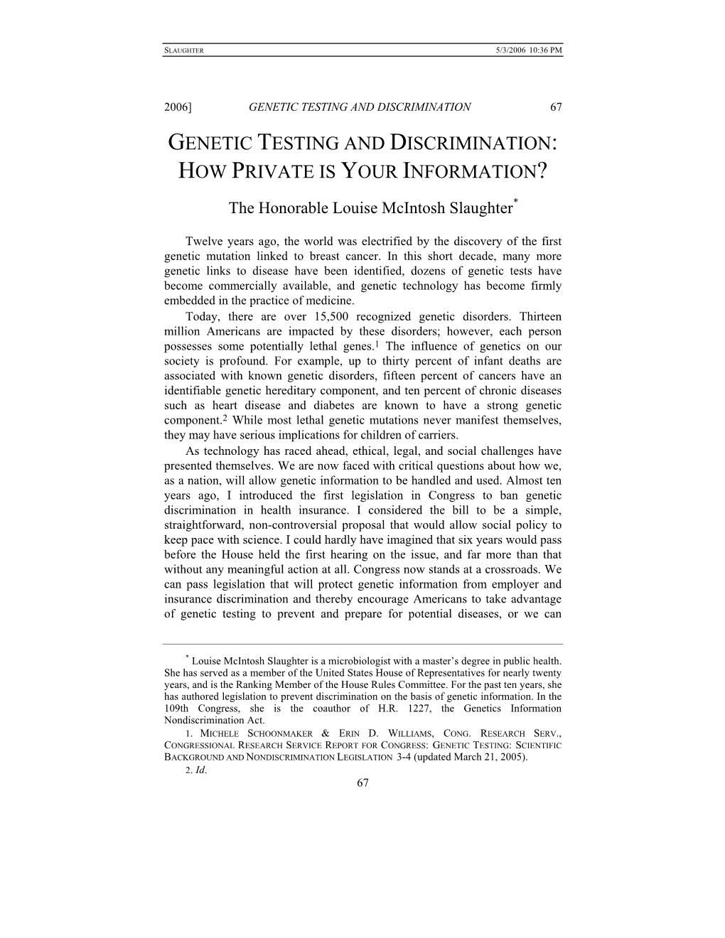 Genetic Testing and Discrimination 67