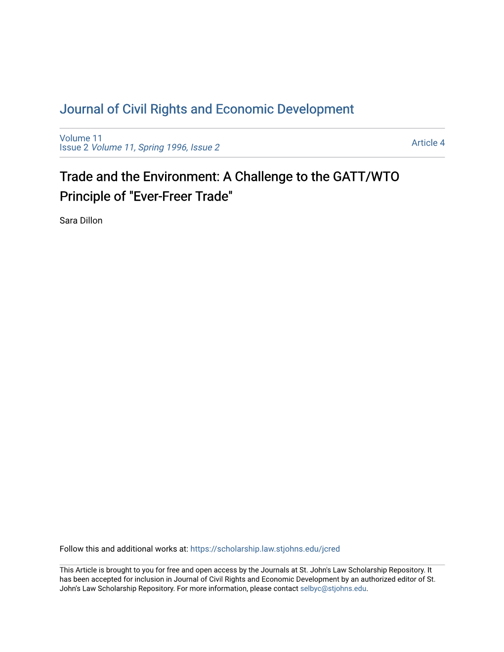 Trade and the Environment: a Challenge to the GATT/WTO Principle of 