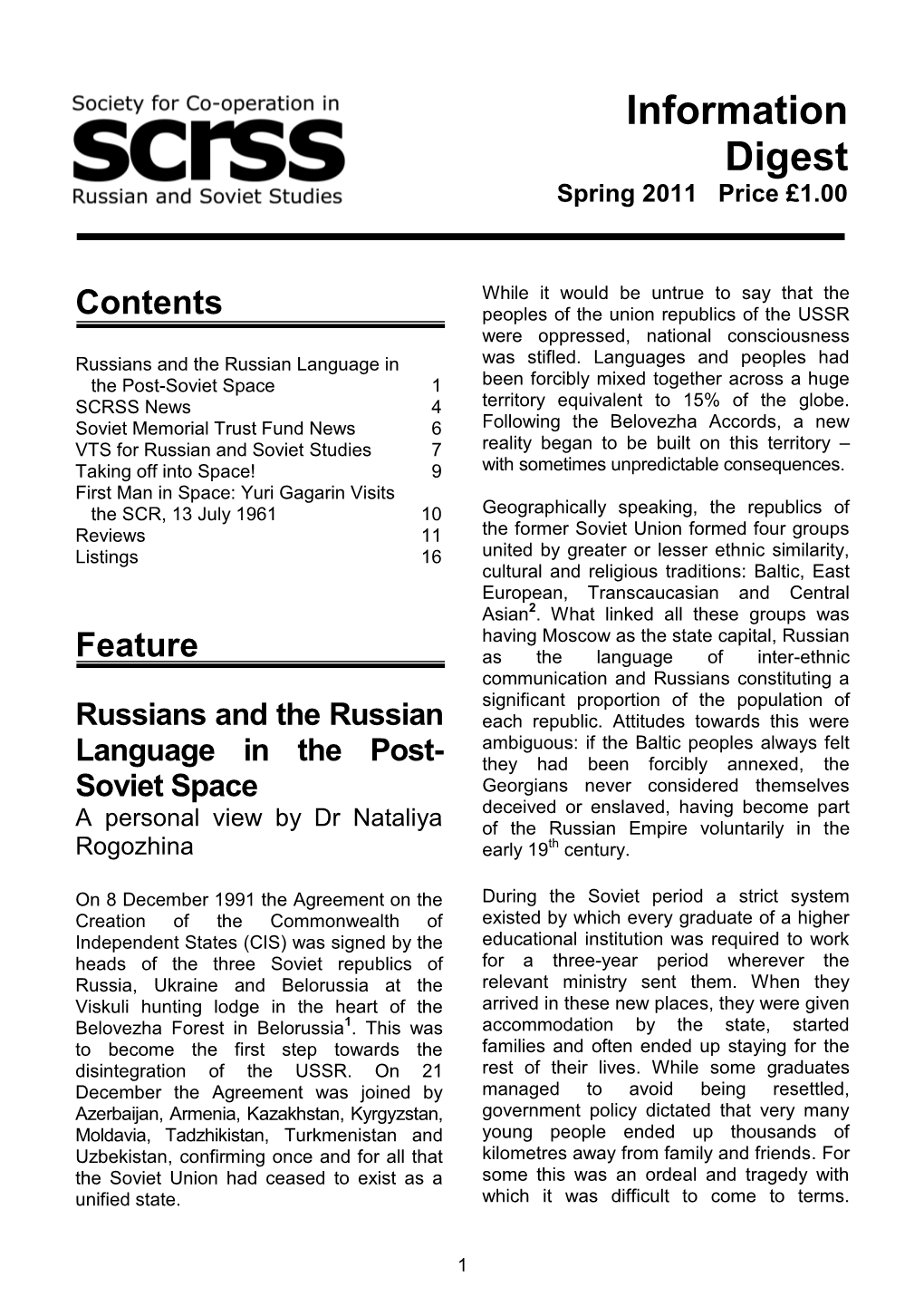 SCRSS Digest Spring 2011