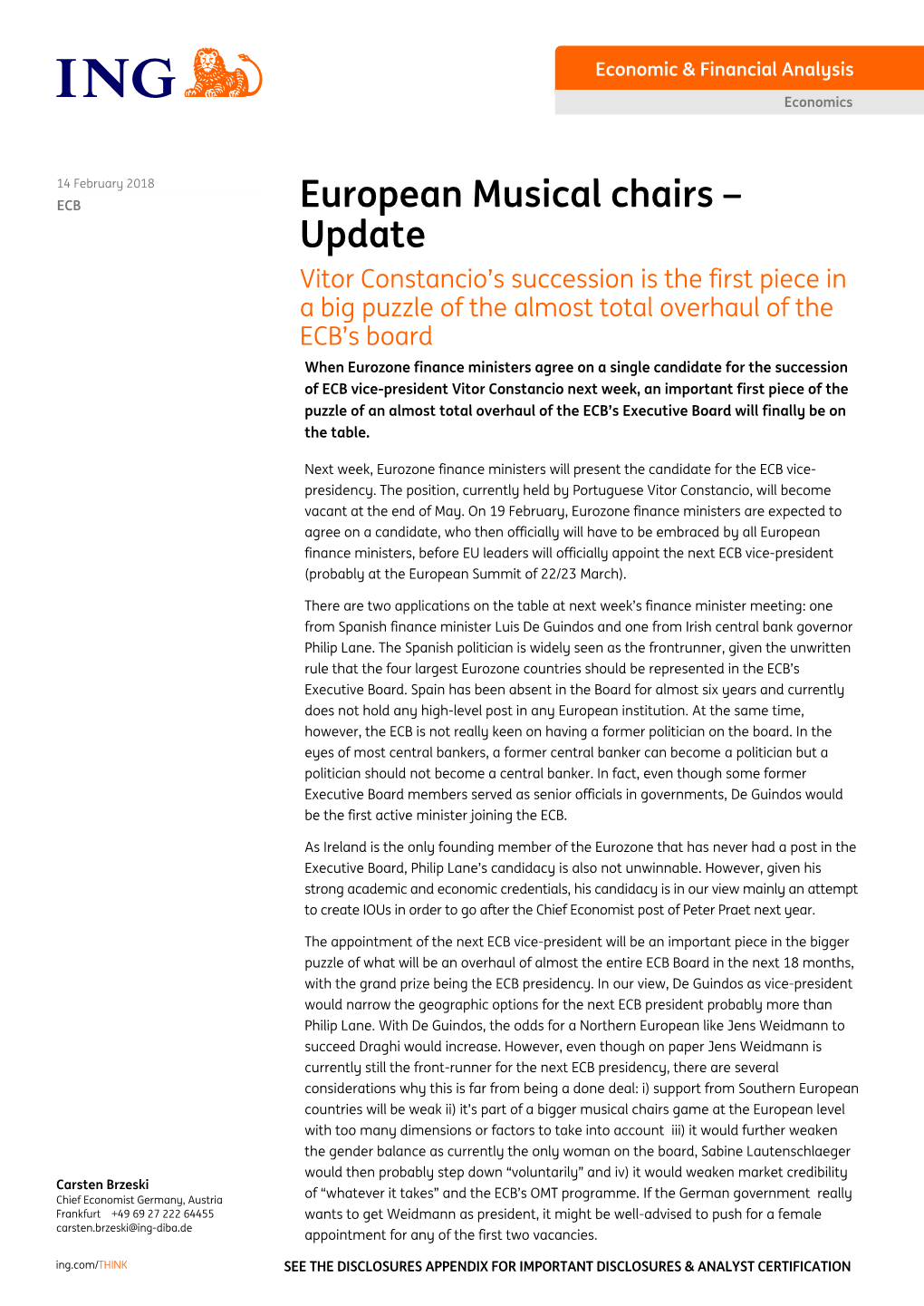 European Musical Chairs – Update February 2018 Economic & Financial Analysis