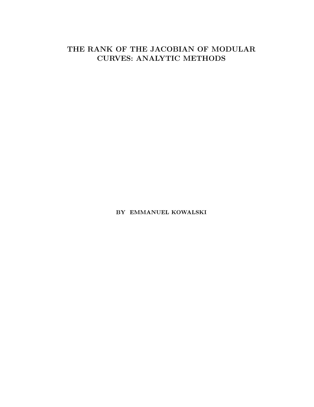 The Rank of the Jacobian of Modular Curves: Analytic Methods