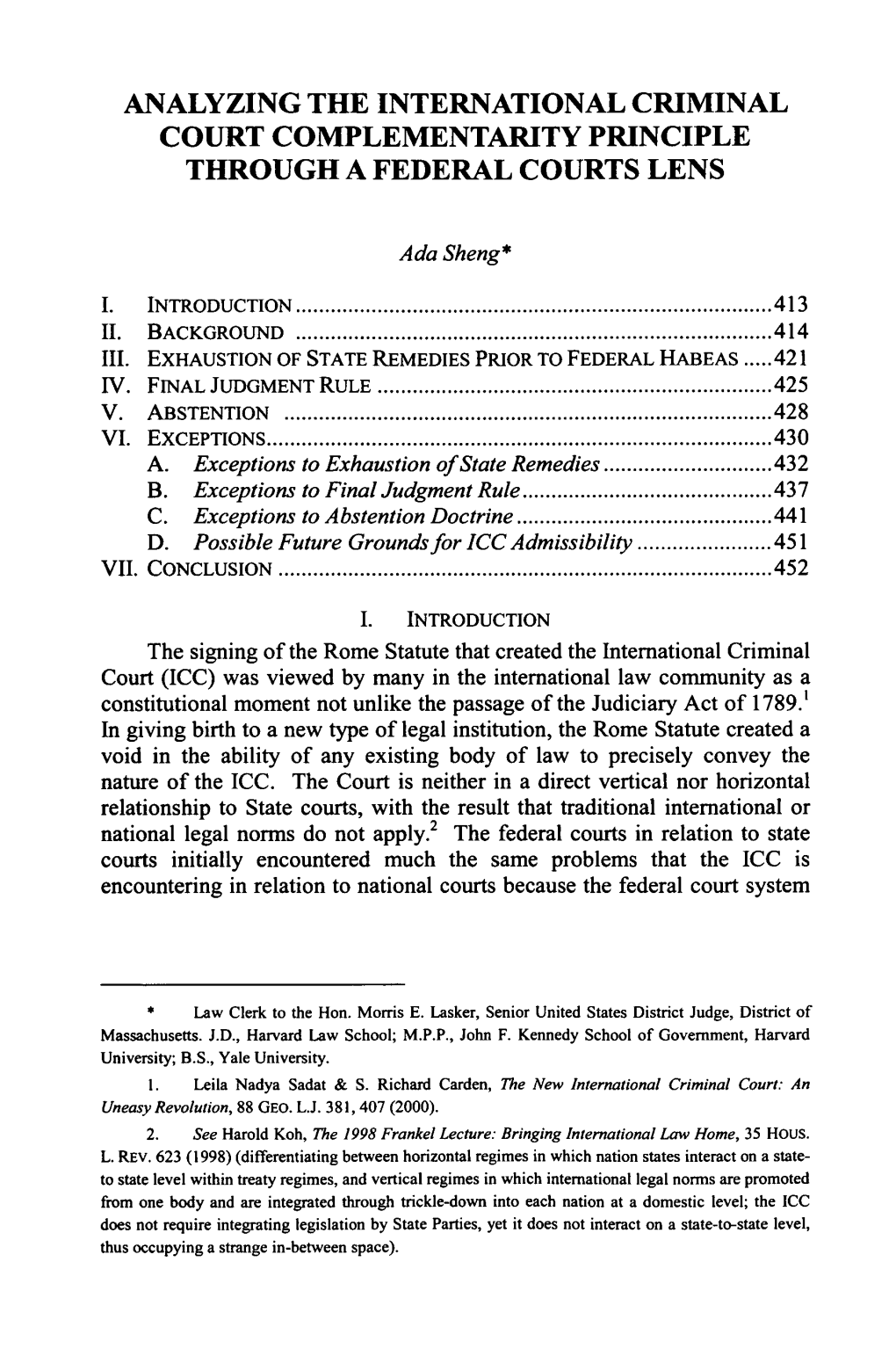 Analyzing the International Criminal Court Complementarity Principle Through a Federal Courts Lens