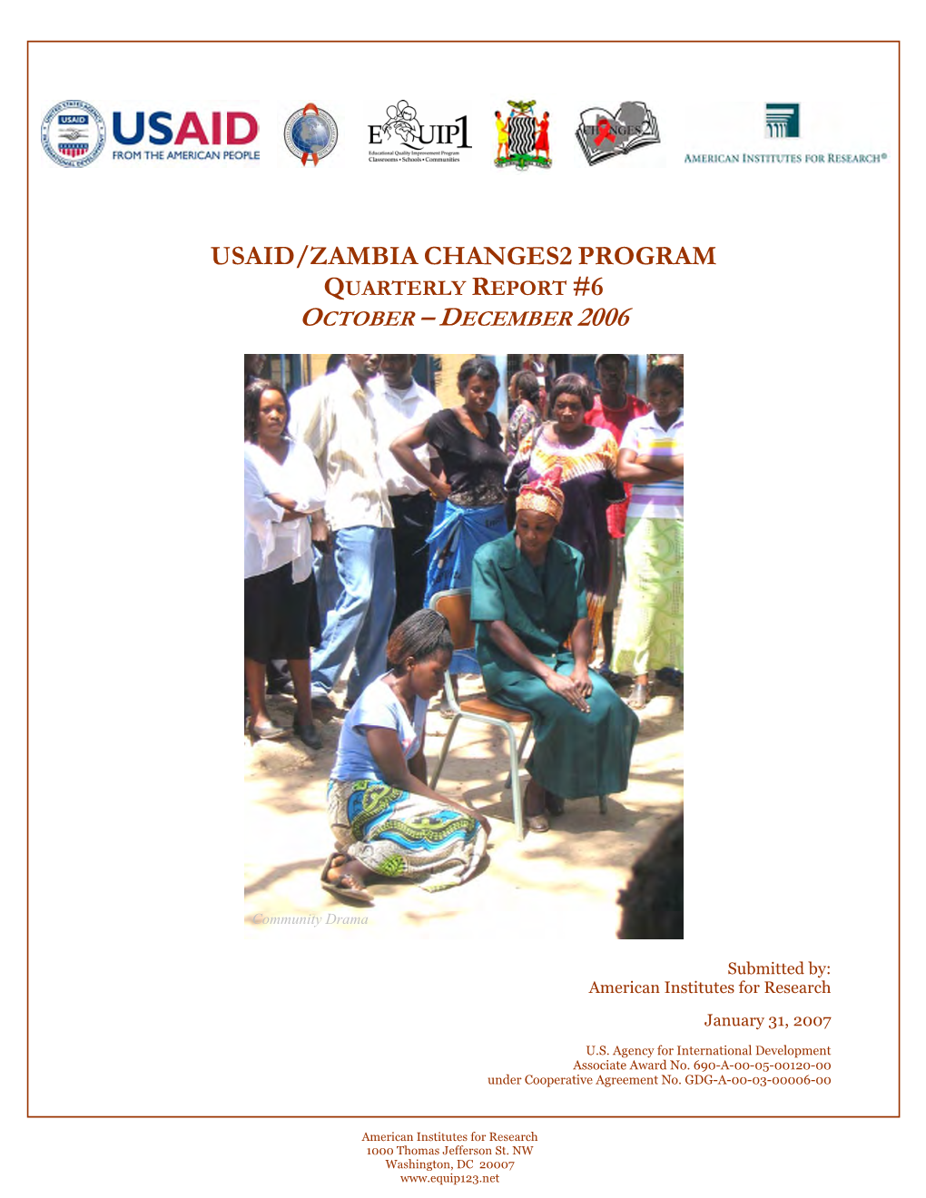 Usaid/Zambia Changes2 Program Quarterly Report #6 October – December 2006