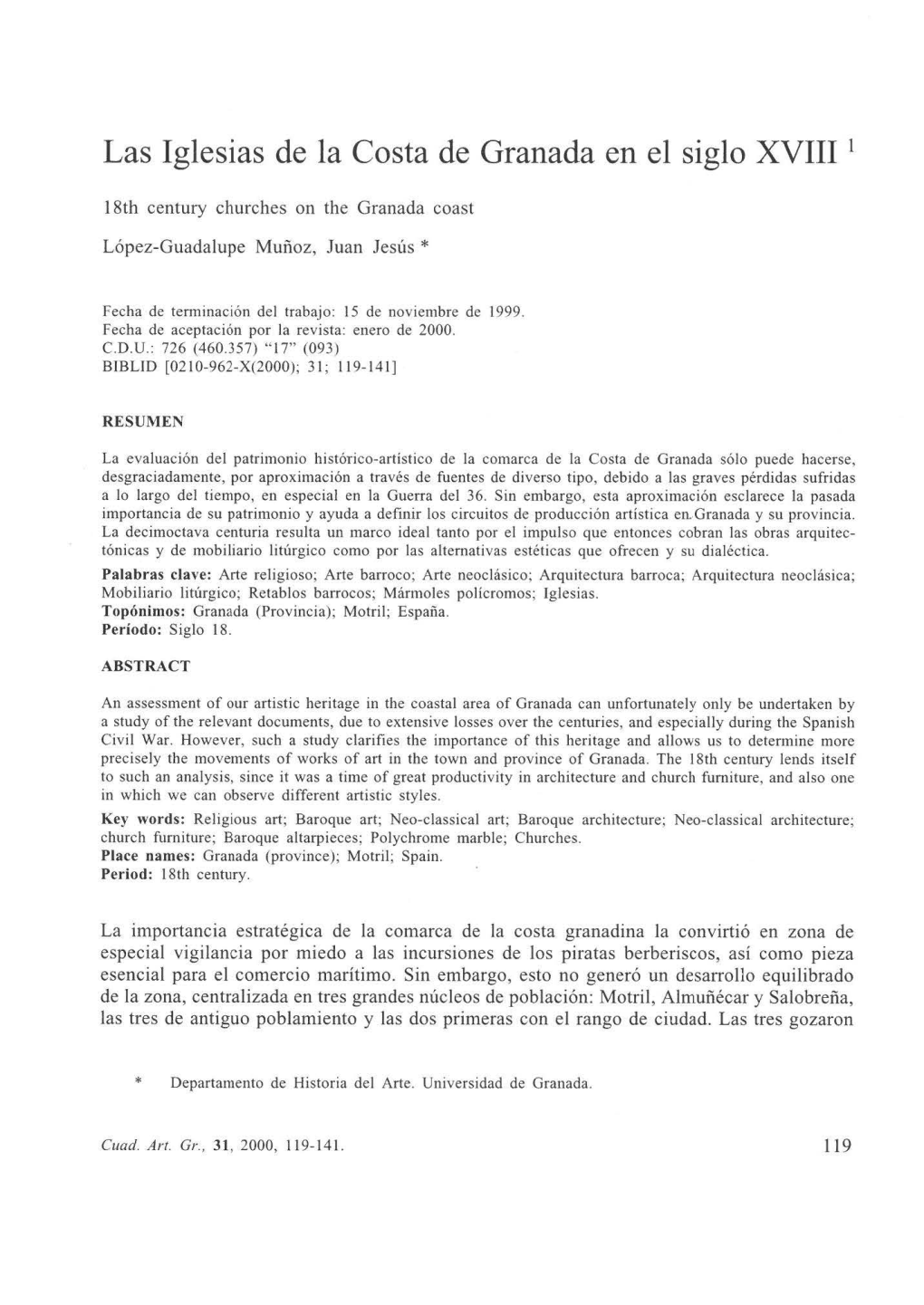 Las Iglesias De La Costa De Granada En El Siglo XVIII 1